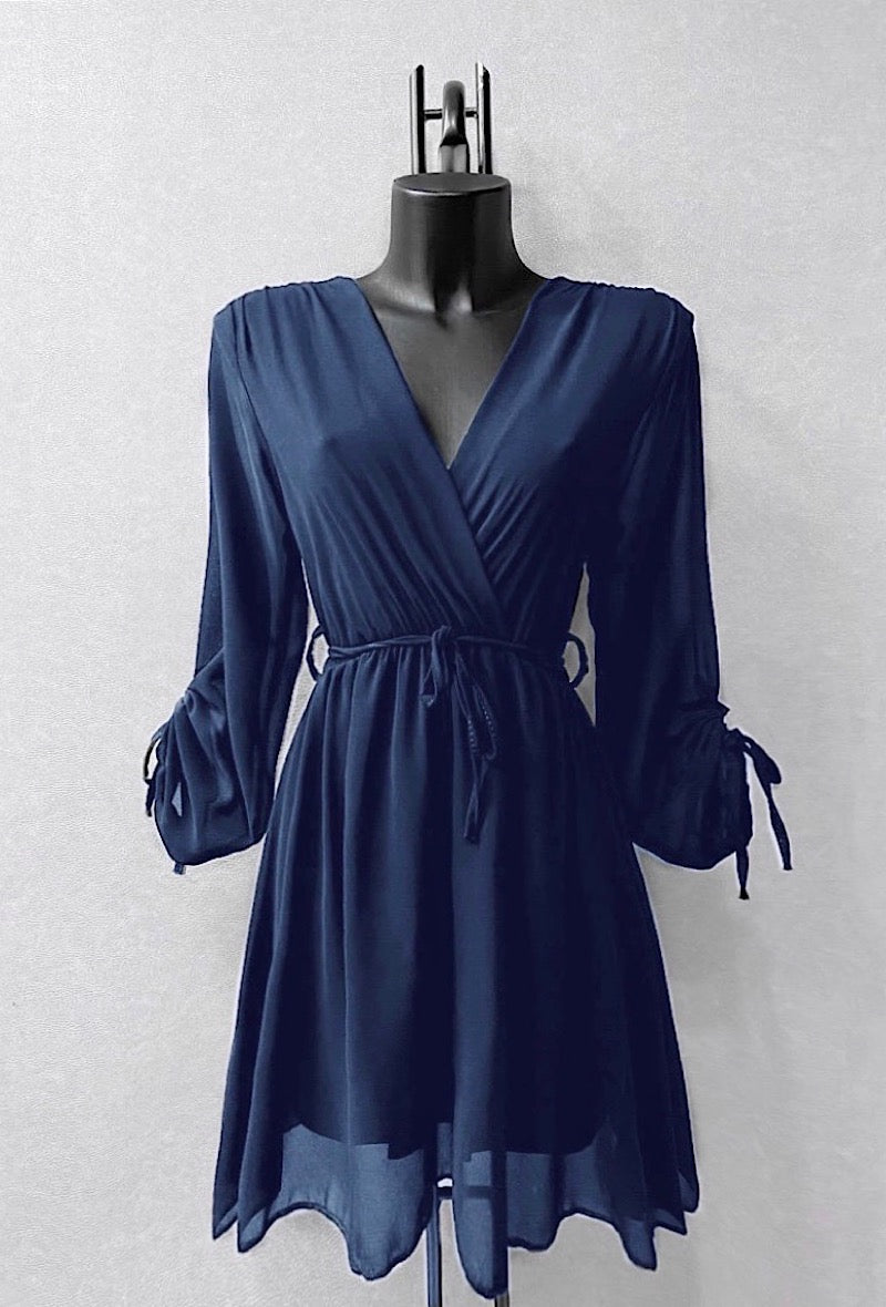 Robe "DIANE" croisée à manches 3/4 avec doublure.